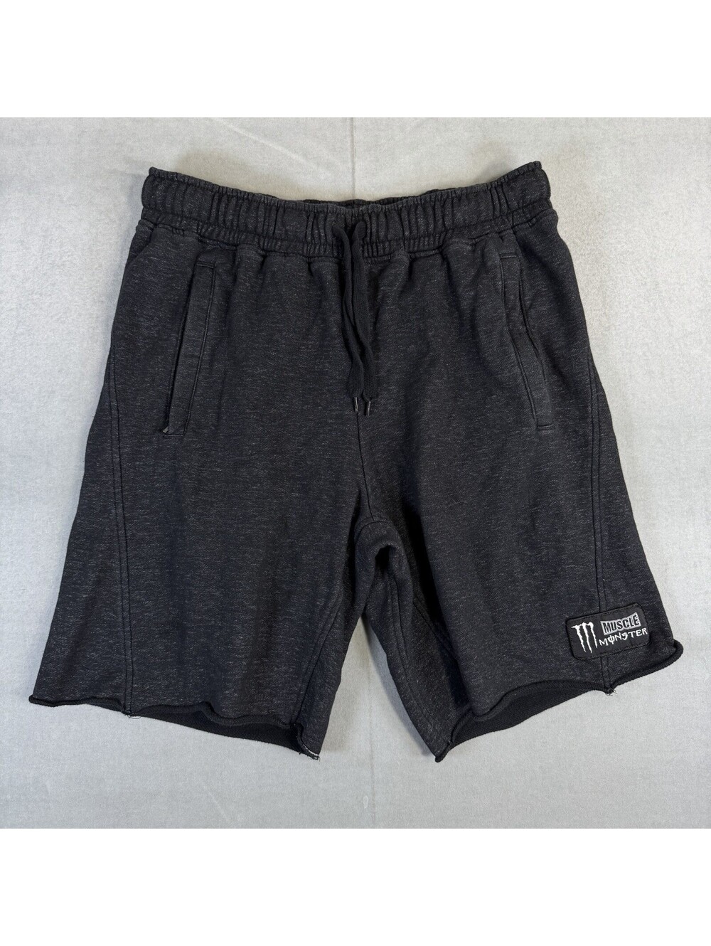 Monster Energy Muscle Monster Sweat Shorts Mens Small Gray Lounge Gym Zip Pocket